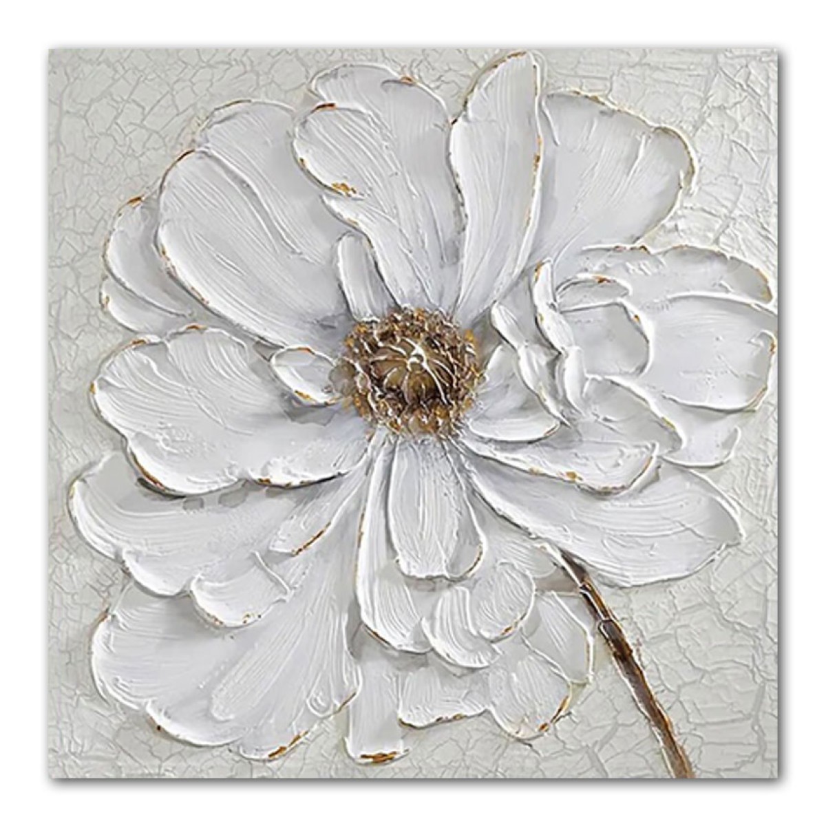 White Flower with Gold Buds Heavy Textured Partial Oil Painting